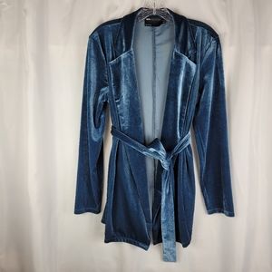 ASOS Maternity Womens Blue Velvet Velour Wrap Blazer Jacket w/ Tie Sash Size 4